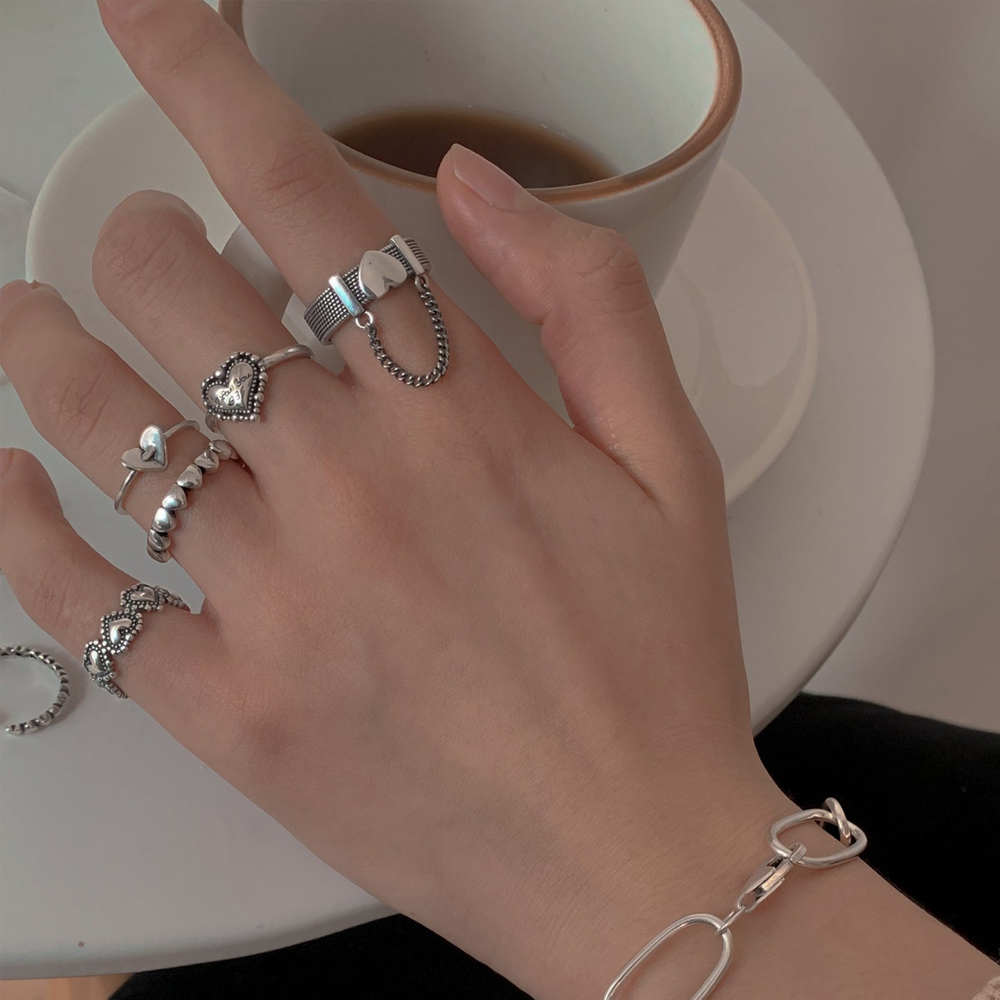 Leaf Ring Creative Personality Bounce Chain Combination Ring