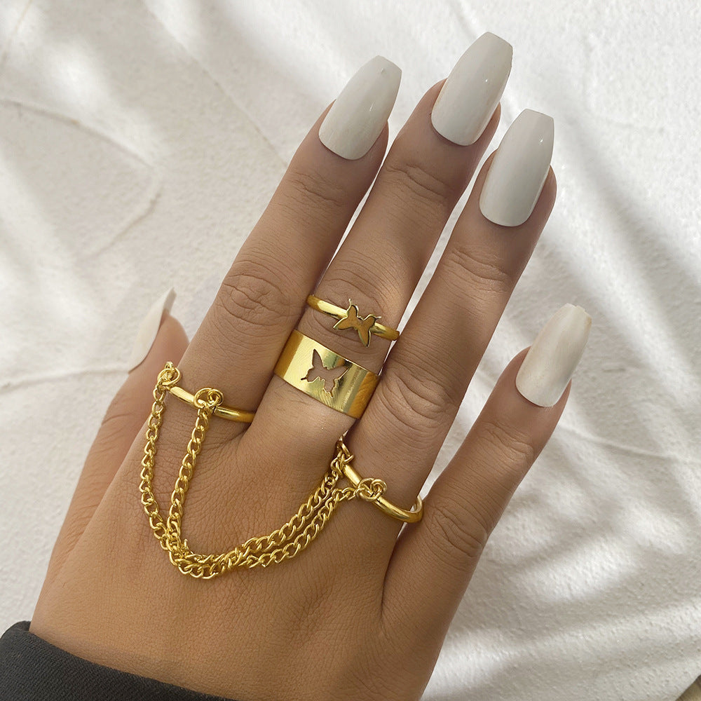 Leaf Ring Creative Personality Bounce Chain Combination Ring