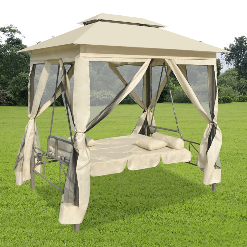 NNEVL Gazebo Convertible Swing Bench Cream White-0