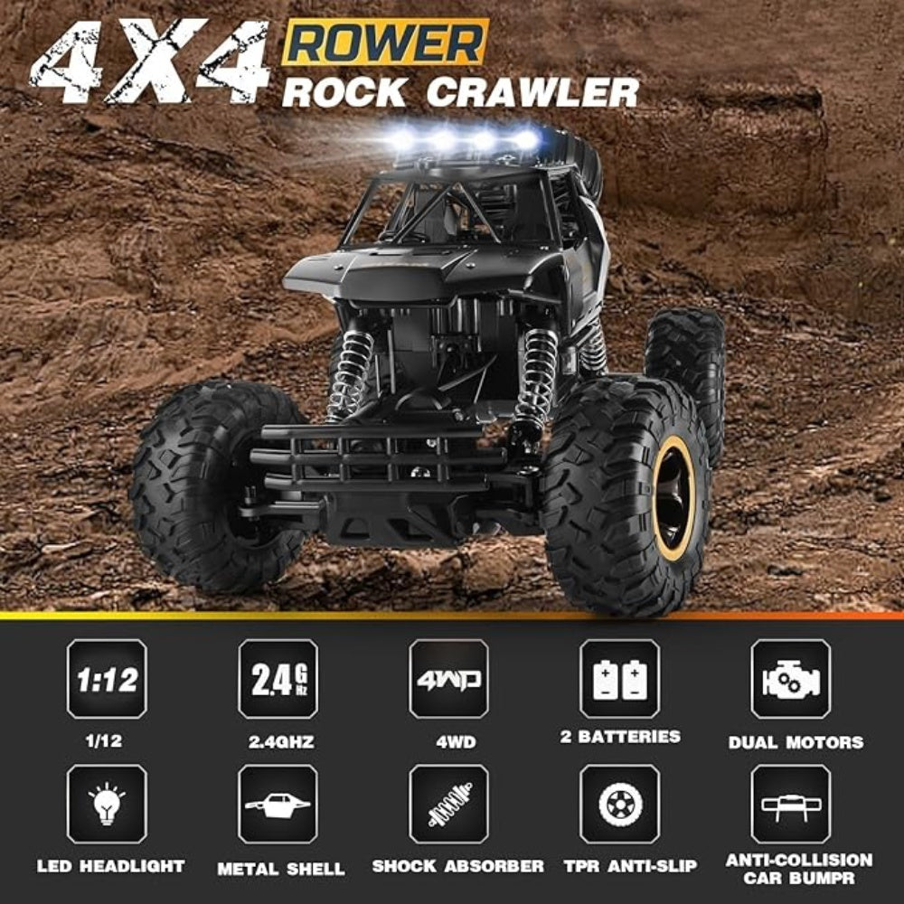 Rc Car Rock Crawler Rechargeable Off Road Truck 4WD , Metal Shell LED Headlights