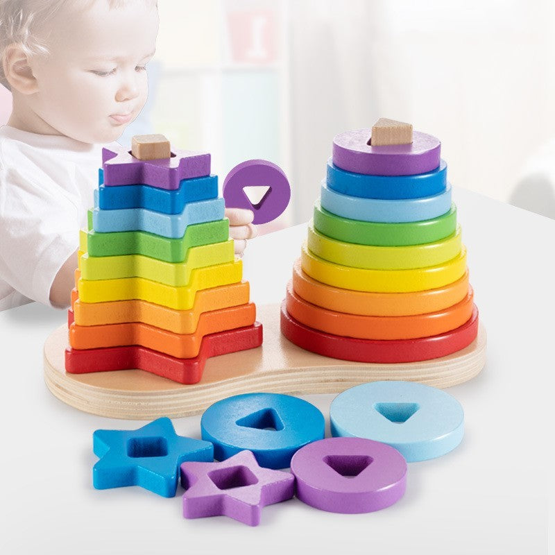 Rainbow Tower Jenga Ring Building Block Toy