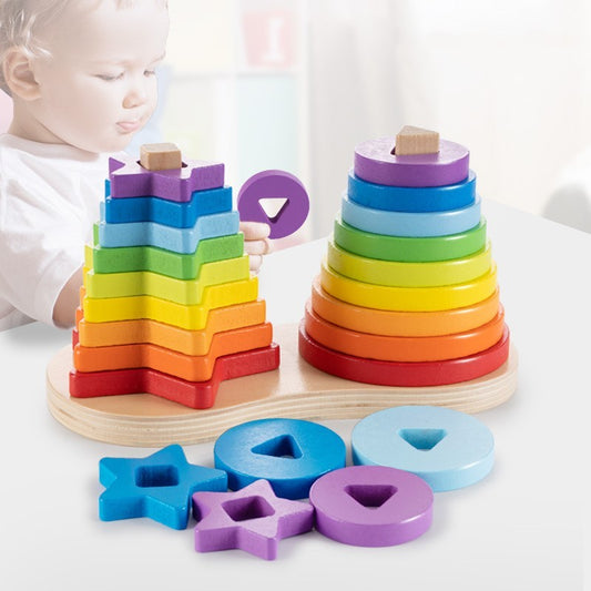 Rainbow Tower Jenga Ring Building Block Toy