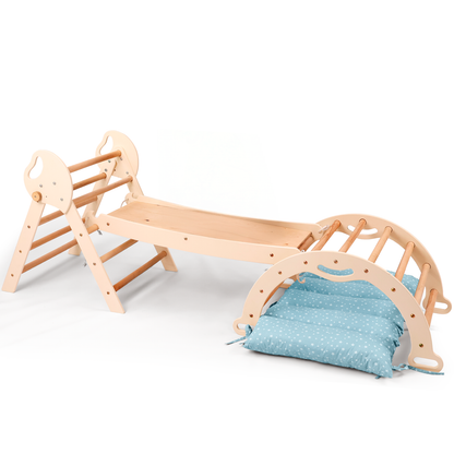 4in1 Montessori Climbing Frame: Pikler Triangle + Arch + Slide Board + Cushion for Toddlers (1–3 Years)