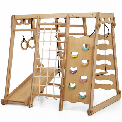 6in1 Toddler Wooden Climbing Frame -  Playground + Swings Set + Slide Board + Rope + Stairs